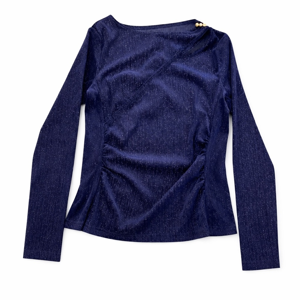 MOTF by SHEIN Navy Blue Asymmetrical Long Sleeve Top — Large